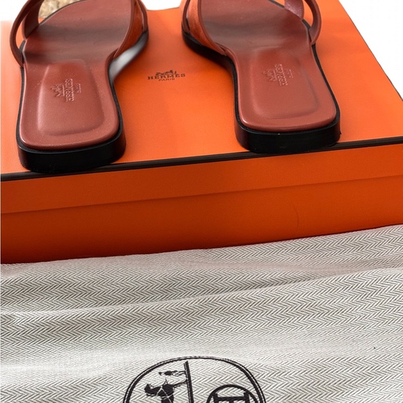 Hermès Oran Sandals Suede Goatskin Rose Bois de Santal - Full Set. Sz 37.5 - Picture 4 of 6